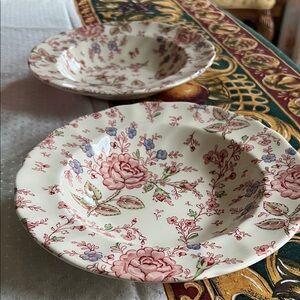 Johnson Bros England Rose Chintz Pink Cereal Salad Bowl. Set of 2.
